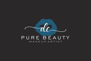 diseño de logotipo prefabricado inicial de labios de acuarela dc, logotipo para la marca comercial de maquilladores, diseño de logotipo de boutique de belleza ruborizada, logotipo de caligrafía con plantilla creativa. vector