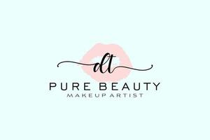 diseño de logotipo prefabricado inicial de labios de acuarela dt, logotipo para la marca comercial de maquilladores, diseño de logotipo de boutique de belleza ruborizada, logotipo de caligrafía con plantilla creativa. vector