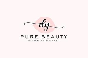 diseño de logotipo prefabricado de labios de acuarela iniciales dy, logotipo para marca comercial de artista de maquillaje, diseño de logotipo de boutique de belleza rubor, logotipo de caligrafía con plantilla creativa. vector