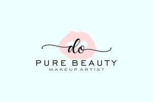 diseño de logotipo prefabricado inicial de labios de acuarela, logotipo para la marca comercial de maquilladores, diseño de logotipo de boutique de belleza rubor, logotipo de caligrafía con plantilla creativa. vector