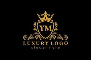 Initial YM Letter Royal Luxury Logo template in vector art for Restaurant, Royalty, Boutique, Cafe, Hotel, Heraldic, Jewelry, Fashion and other vector illustration.