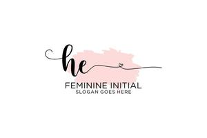 Initial HE beauty monogram and elegant logo design handwriting logo of initial signature, wedding, fashion, floral and botanical with creative template. vector