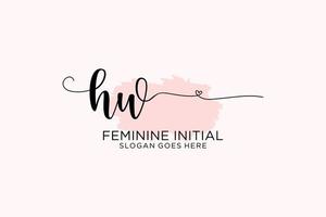 Initial HW beauty monogram and elegant logo design handwriting logo of initial signature, wedding, fashion, floral and botanical with creative template. vector