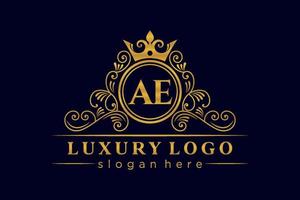 AE Initial Letter Gold calligraphic feminine floral hand drawn heraldic monogram antique vintage style luxury logo design Premium Vector