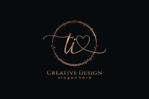 Initial TI handwriting logo with circle template vector logo of initial wedding, fashion, floral and botanical with creative template.