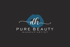 diseño de logotipo prefabricado inicial de labios de acuarela dh, logotipo para marca comercial de artista de maquillaje, diseño de logotipo de boutique de belleza rubor, logotipo de caligrafía con plantilla creativa. vector