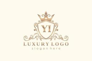 Initial YI Letter Royal Luxury Logo template in vector art for Restaurant, Royalty, Boutique, Cafe, Hotel, Heraldic, Jewelry, Fashion and other vector illustration.