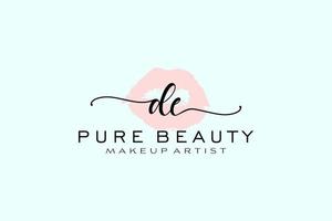 Initial DE Watercolor Lips Premade Logo Design, Logo for Makeup Artist Business Branding, Blush Beauty Boutique Logo Design, Calligraphy Logo with creative template. vector