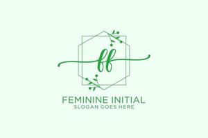 Initial FF beauty monogram and elegant logo design handwriting logo of initial signature, wedding, fashion, floral and botanical with creative template. vector
