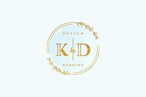Initial KD beauty monogram and elegant logo design handwriting logo of initial signature, wedding, fashion, floral and botanical with creative template. vector