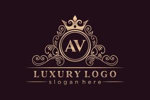 AV Initial Letter Gold calligraphic feminine floral hand drawn heraldic monogram antique vintage style luxury logo design Premium Vector