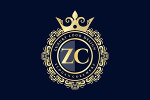 ZC Initial Letter Gold calligraphic feminine floral hand drawn heraldic monogram antique vintage style luxury logo design Premium Vector