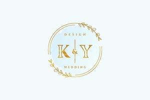 monograma de belleza ky inicial y diseño de logotipo elegante logotipo de escritura a mano de firma inicial, boda, moda, floral y botánica con plantilla creativa. vector