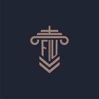 FU initial monogram logo with pillar design for law firm vector image