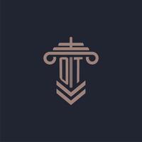 OT initial monogram logo with pillar design for law firm vector image
