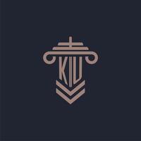 KU initial monogram logo with pillar design for law firm vector image