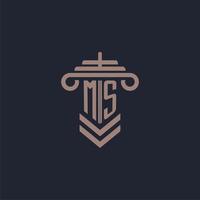 MS initial monogram logo with pillar design for law firm vector image