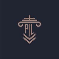 PL initial monogram logo with pillar design for law firm vector image