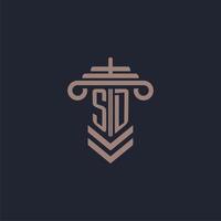 SD initial monogram logo with pillar design for law firm vector image