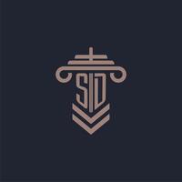 SD initial monogram logo with pillar design for law firm vector image