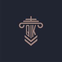 QK initial monogram logo with pillar design for law firm vector image