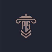 logotipo de monograma inicial ps con diseño de pilar para imagen vectorial de bufete de abogados vector