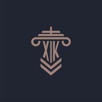 logotipo de monograma inicial xk con diseño de pilar para imagen vectorial de bufete de abogados vector