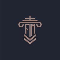 FM initial monogram logo with pillar design for law firm vector image