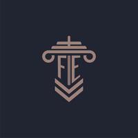 FE initial monogram logo with pillar design for law firm vector image