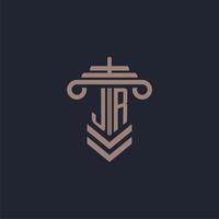 logotipo de monograma inicial jr con diseño de pilar para imagen vectorial de bufete de abogados vector