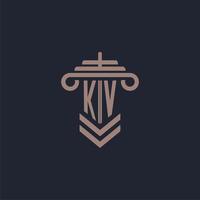 KV initial monogram logo with pillar design for law firm vector image