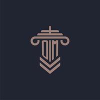 OM initial monogram logo with pillar design for law firm vector image