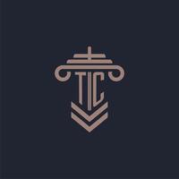 TC initial monogram logo with pillar design for law firm vector image