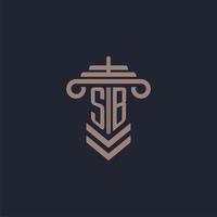 SB initial monogram logo with pillar design for law firm vector image