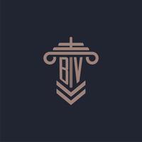 BV initial monogram logo with pillar design for law firm vector image