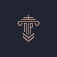 NP initial monogram logo with pillar design for law firm vector image