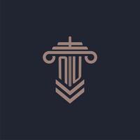 NU initial monogram logo with pillar design for law firm vector image