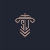 SJ initial monogram logo with pillar design for law firm vector image