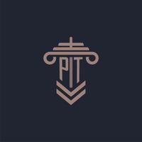 PT initial monogram logo with pillar design for law firm vector image