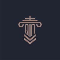 QN initial monogram logo with pillar design for law firm vector image