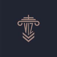 VZ initial monogram logo with pillar design for law firm vector image