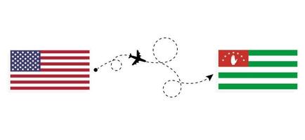 Flight and travel from USA to Abkhazia by passenger airplane Travel concept vector