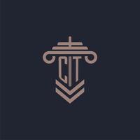 CT initial monogram logo with pillar design for law firm vector image