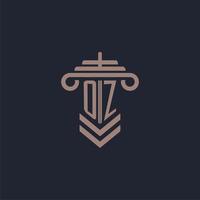 OZ initial monogram logo with pillar design for law firm vector image