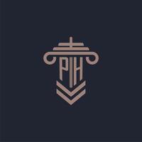 PH initial monogram logo with pillar design for law firm vector image