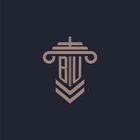 BU initial monogram logo with pillar design for law firm vector image