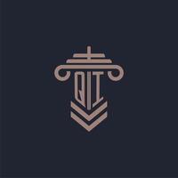QI initial monogram logo with pillar design for law firm vector image