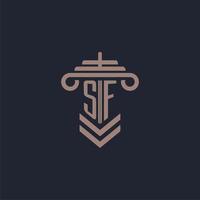 SF initial monogram logo with pillar design for law firm vector image
