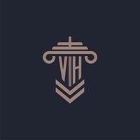 logotipo de monograma inicial vh con diseño de pilar para imagen vectorial de bufete de abogados vector