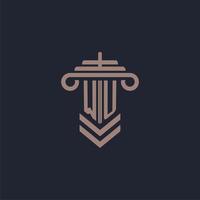 WU initial monogram logo with pillar design for law firm vector image